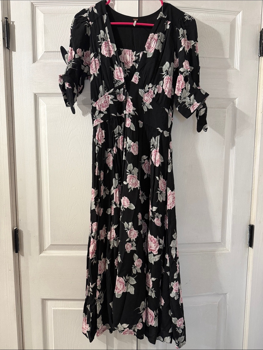 Free People Black Maxi Dress with Pink Floral Print